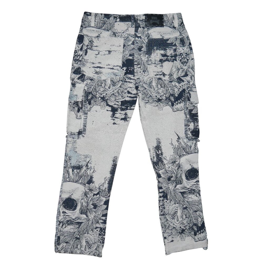 New Rebel Vengeance Skull Tapestry Cargo Pants Size 36x32 Goth Streetwear - Picture 4 of 9